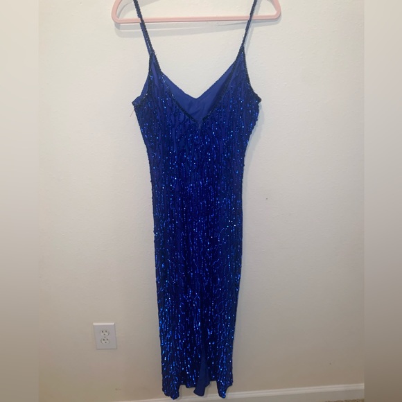 80s Vintage silk sequin gown Lawrence Kazar/ full length - Picture 5 of 9